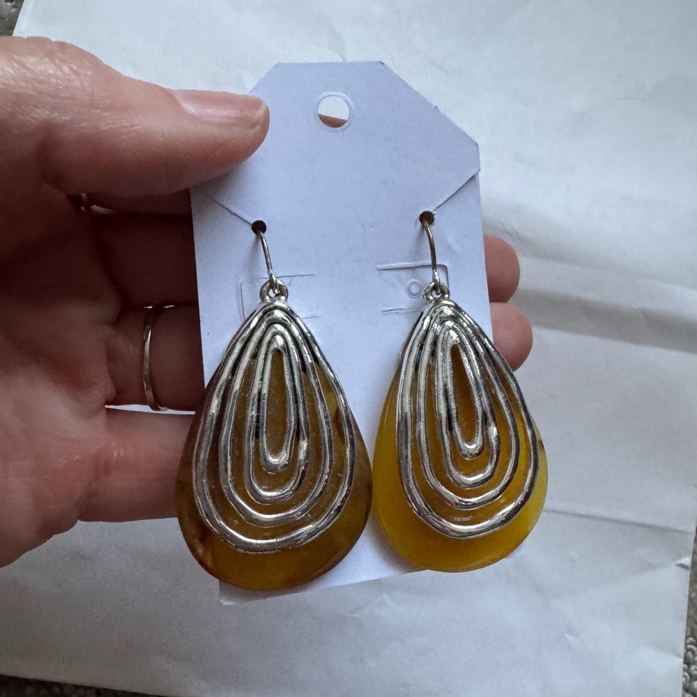 Boho Amber Spiral Silver Tone Earrings
